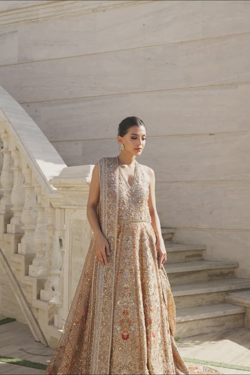 Champagne Gold Zardozi Tissue Pishwas (2-Piece) - Image 6