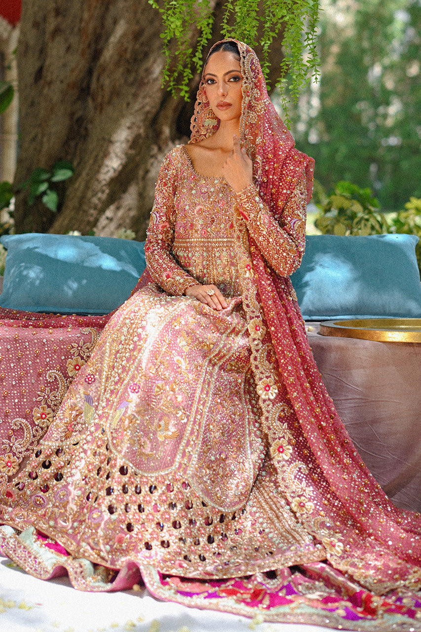 Rose Gold Zardozi Tissue Pishwas Dress (3-Piece) - Image 5