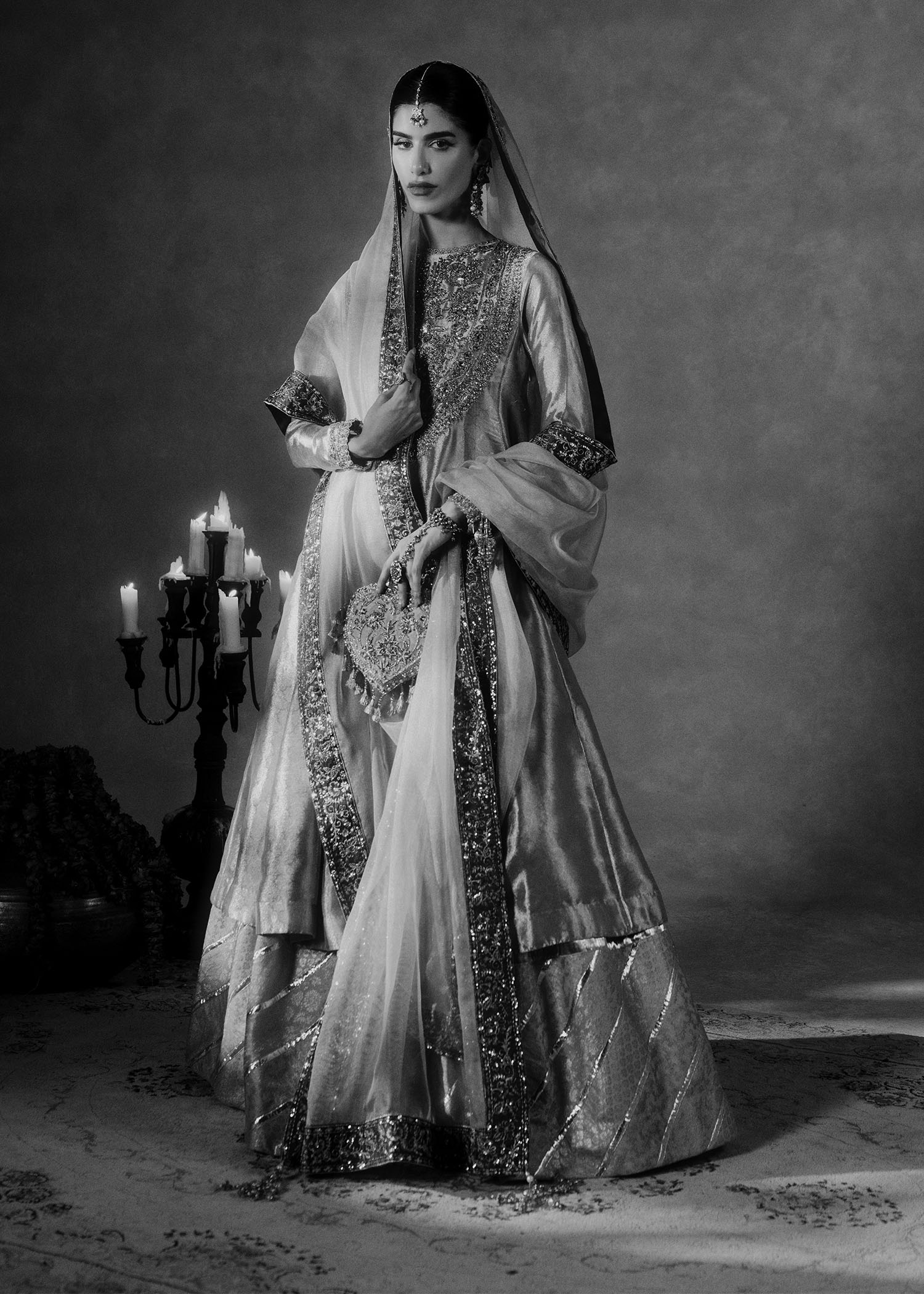 Pakistani Gold Zardozi Tissue Pishwas Dress (3-Piece) - Image 5