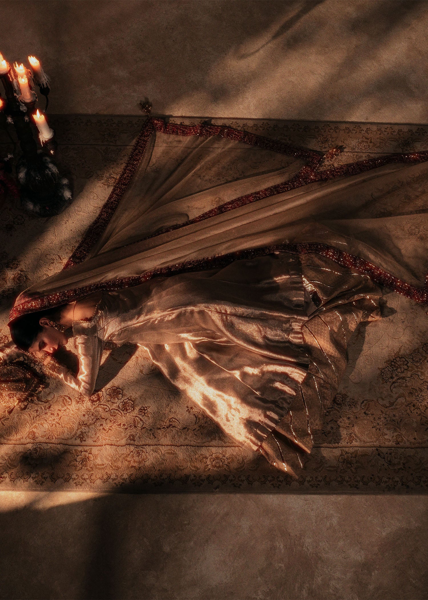 Pakistani Gold Zardozi Tissue Pishwas Dress (3-Piece) - Image 7