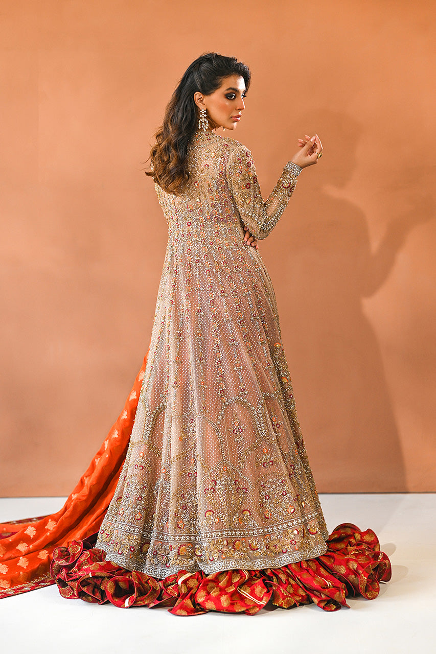 Champagne Zardozi Tulle Pishwas Dress (3-Piece) - Image 2