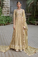 Marigold Gold Zari Pishwas with Gota & Zardozi (2-Piece) - Image 3