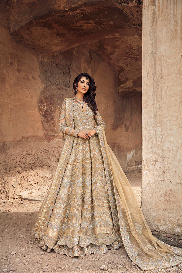 Gold Zari Net Pishwas Dress (3-Piece) - Image 2