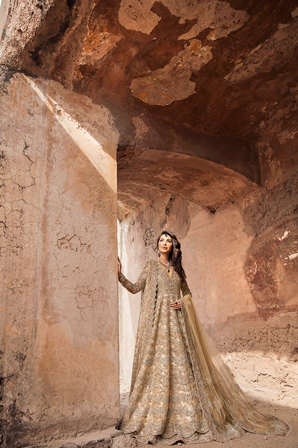 Gold Zari Net Pishwas Dress (3-Piece) - Image 4