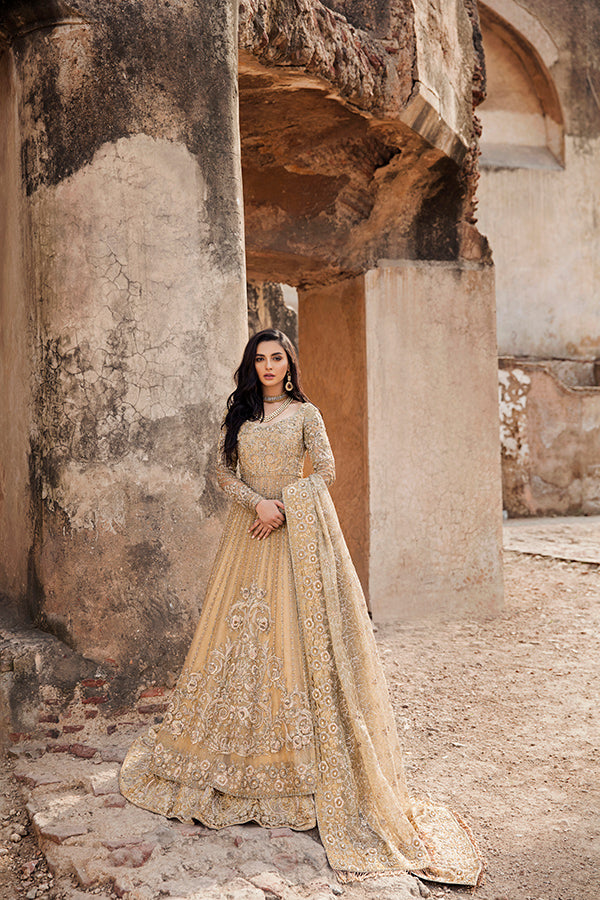 Gold Zari Net Pishwas Dress (3-Piece) - Image 1
