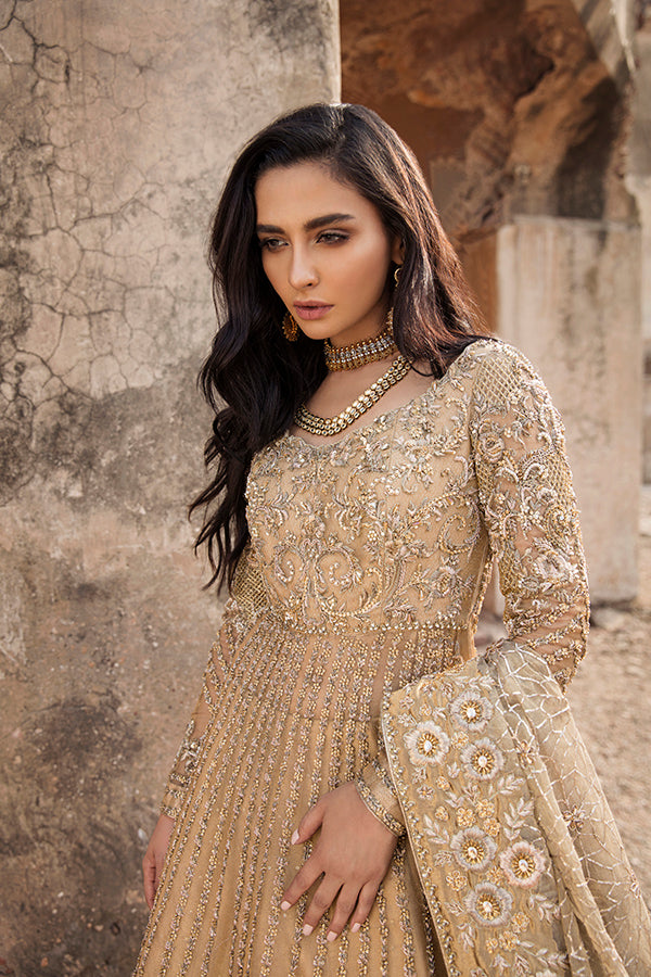 Gold Zari Net Pishwas Dress (3-Piece) - Image 2