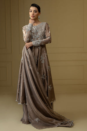 Dull Gold Hand-Embellished Zari Net Pishwas (3-Piece) - Image 4