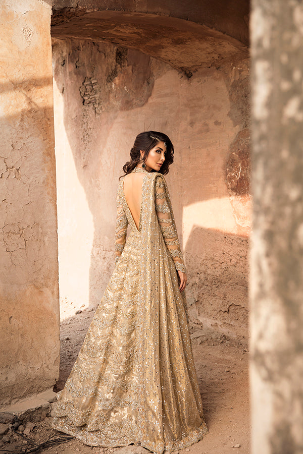 Gold Zari Net Pishwas Dress (3-Piece) - Image 2