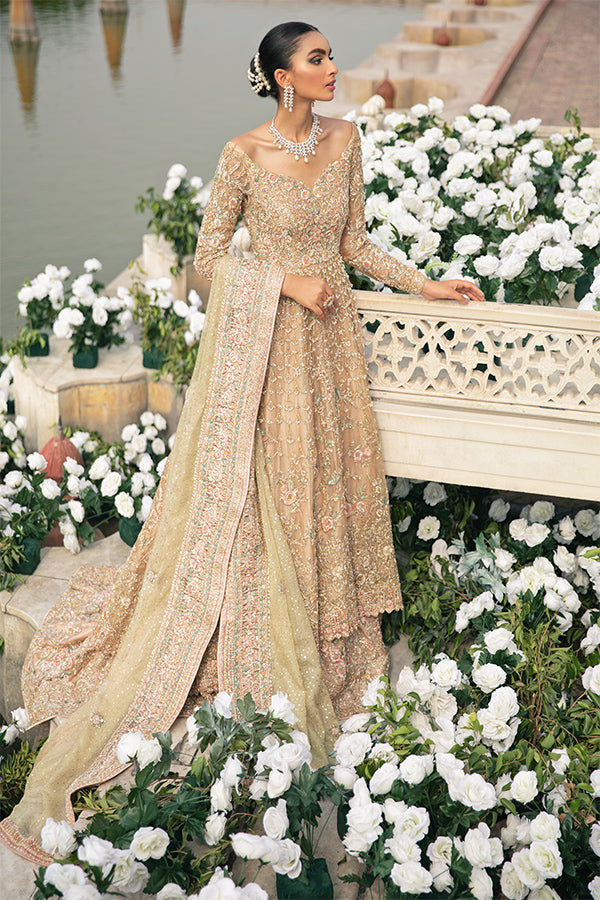 Indian Rose Gold Zari Net Pishwas Dress (2-Piece) - Image 1