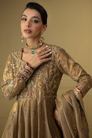 Pakistani Royal Gold Zari Net Pishwas Dress (3-Piece) - Image 3