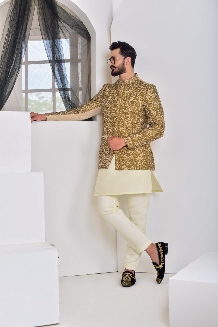 Gold Brocade Prince Coat 3-Piece Set - Image 1