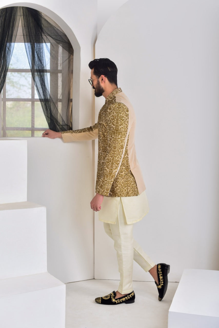 Gold Brocade Prince Coat 3-Piece Set - Image 2
