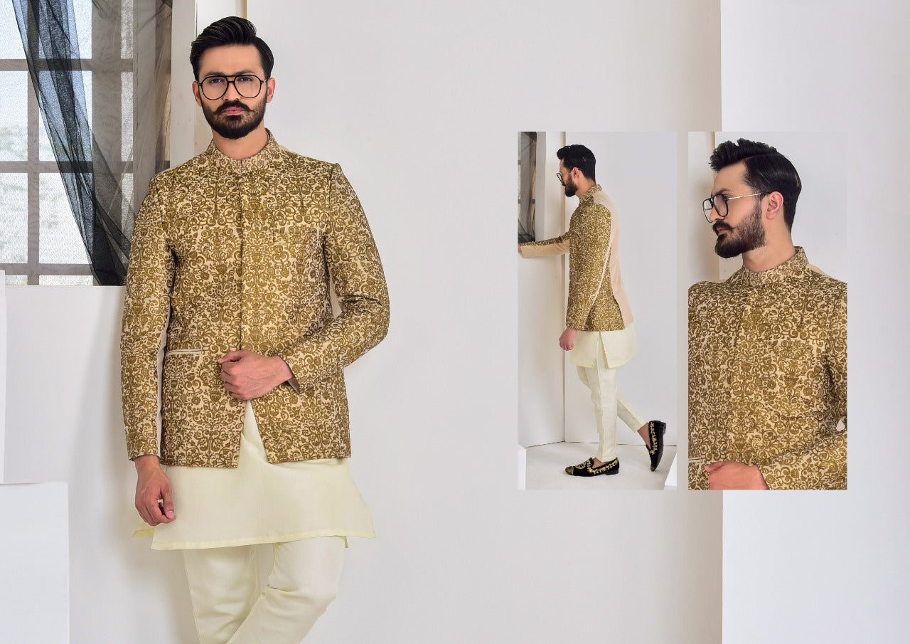 Gold Brocade Prince Coat 3-Piece Set - Image 4