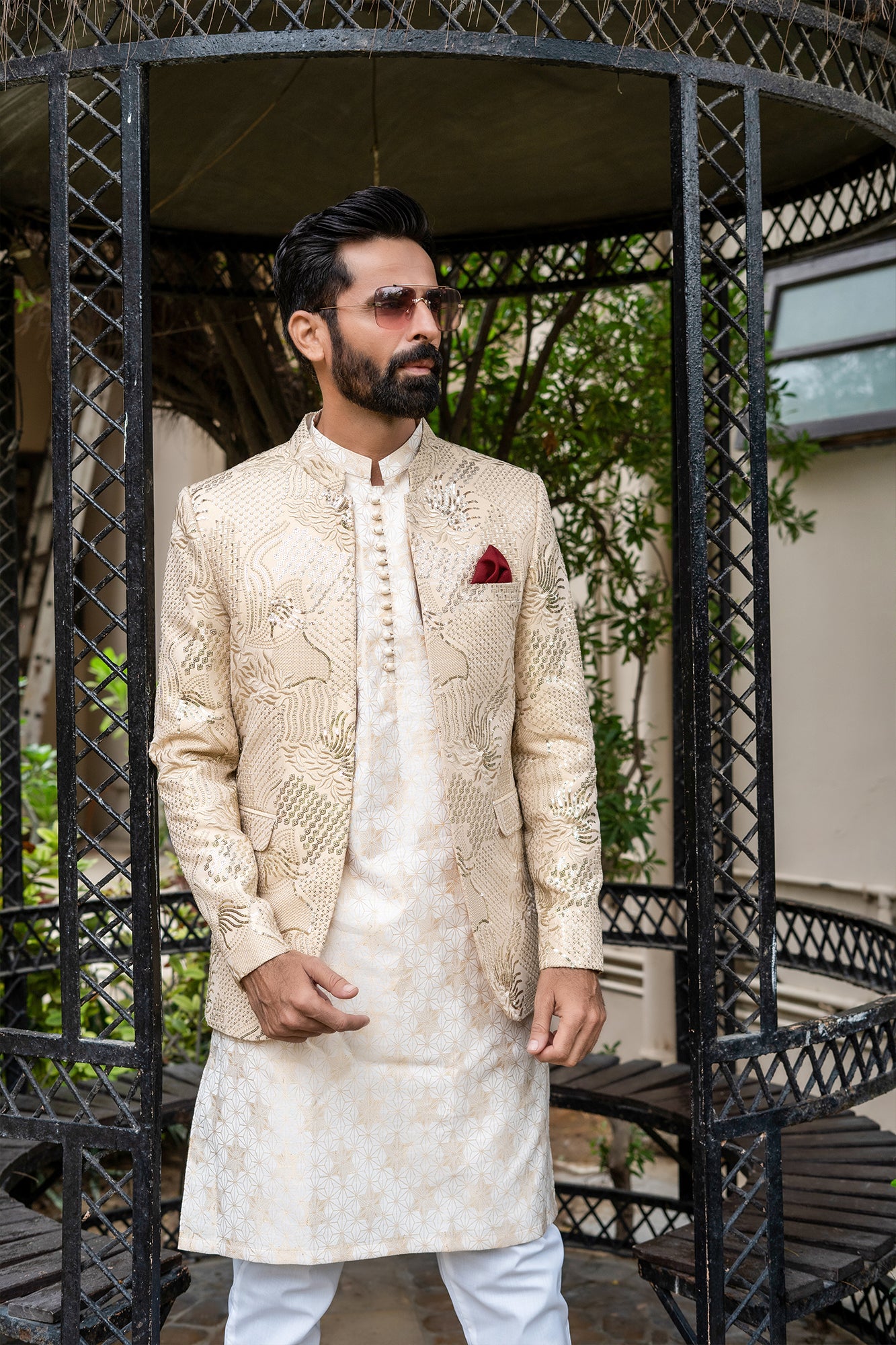 Gold Sequin Brocade Prince Coat (1-Pc) - Image 2