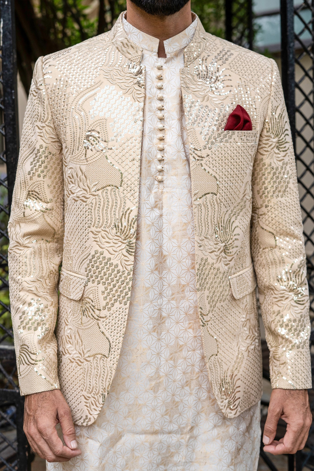 Gold Sequin Brocade Prince Coat (1-Pc) - Image 3