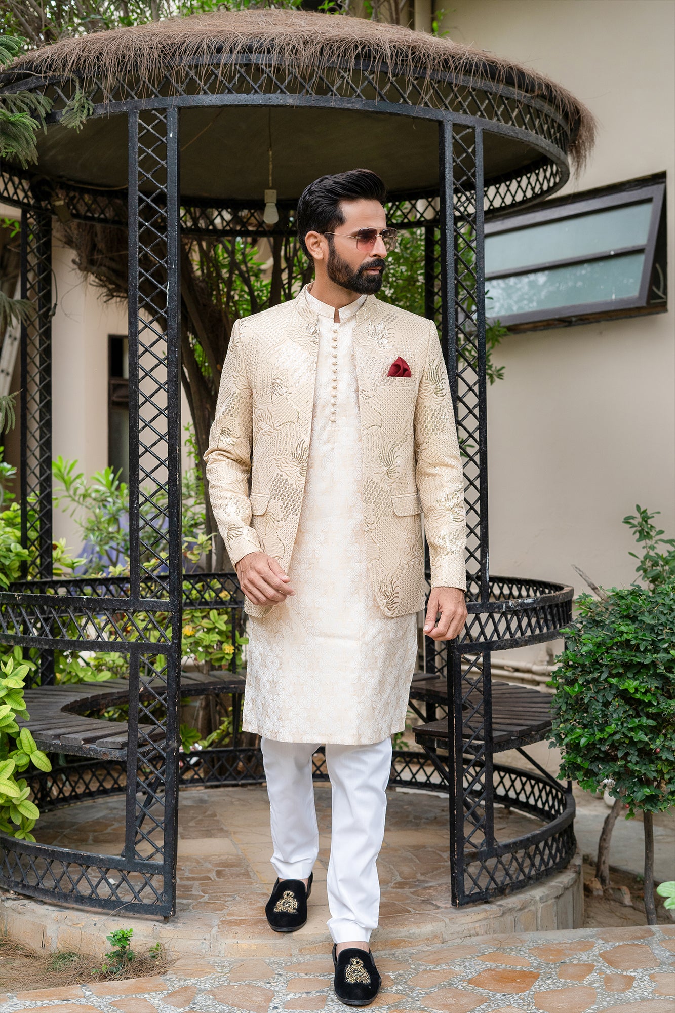 Gold Sequin Brocade Prince Coat (1-Pc) - Image 4