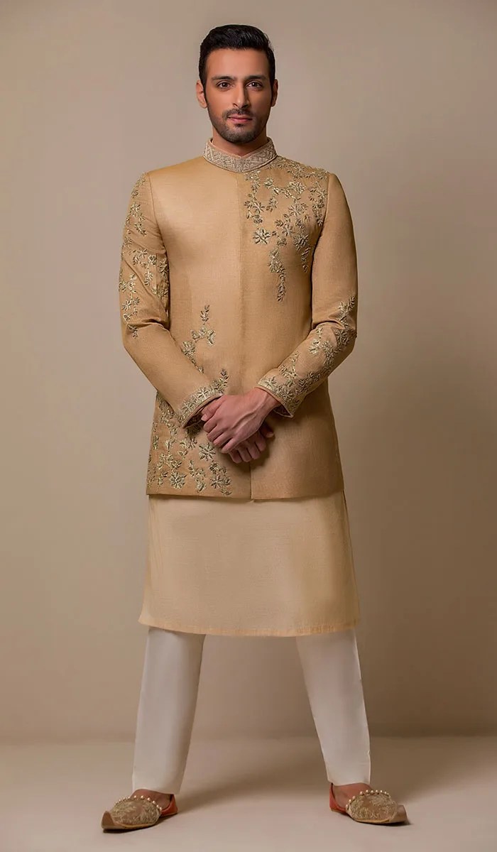 Light Gold Embroidered Masoori Prince Coat (3-Piece) - Image 1