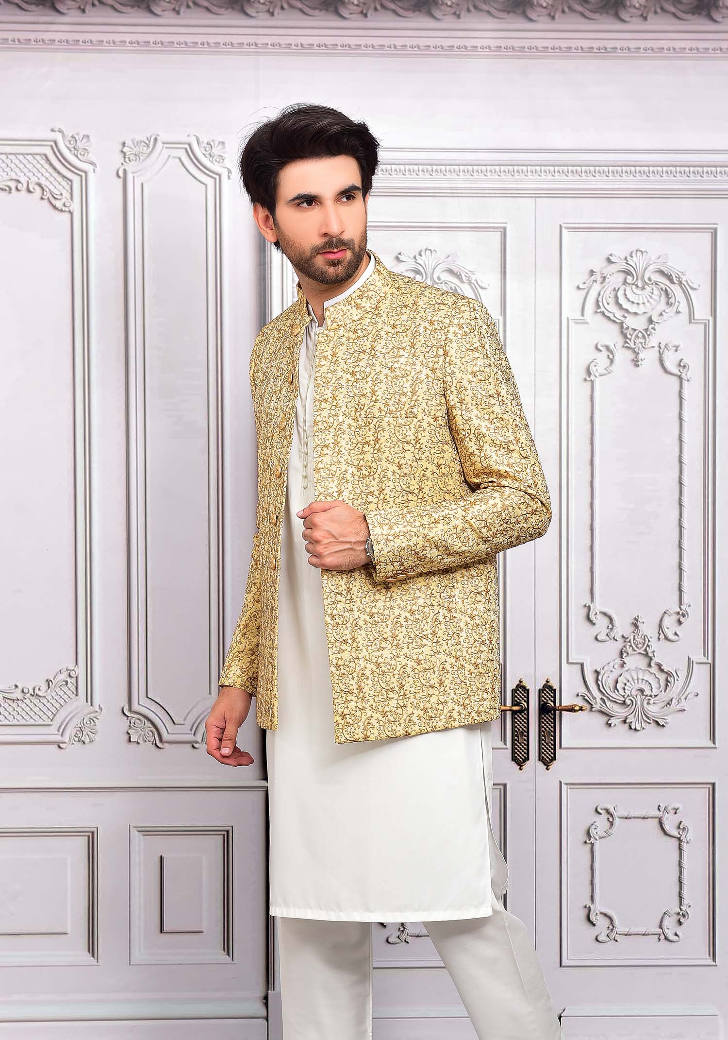 Golden Embroidered Masoori Prince Coat (2-Piece) - Image 1