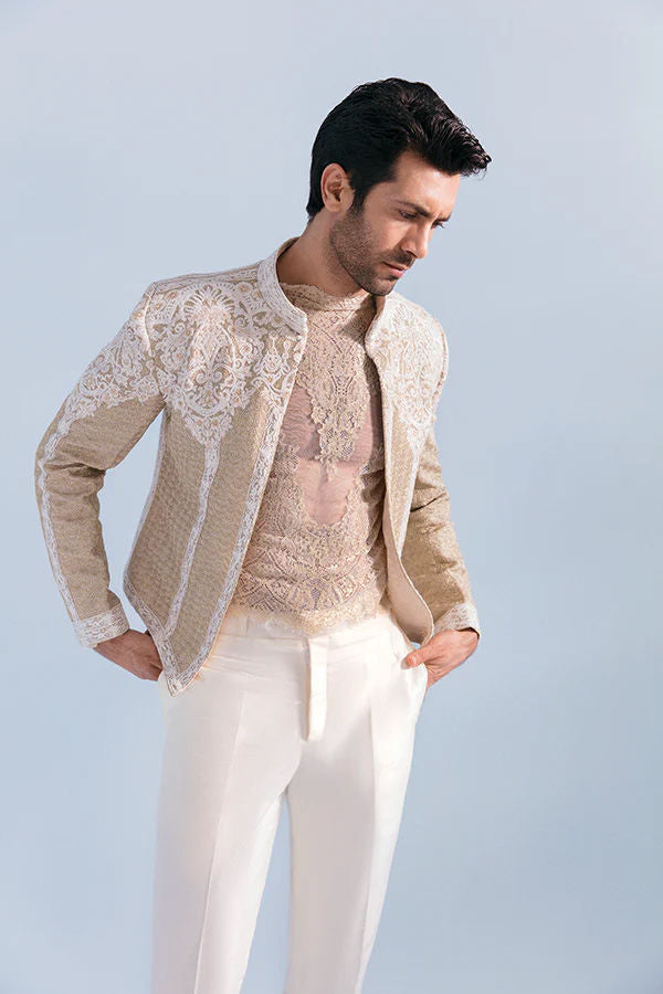 Gold Beige Embroidered Metador Prince Coat (3-Piece) - Image 1