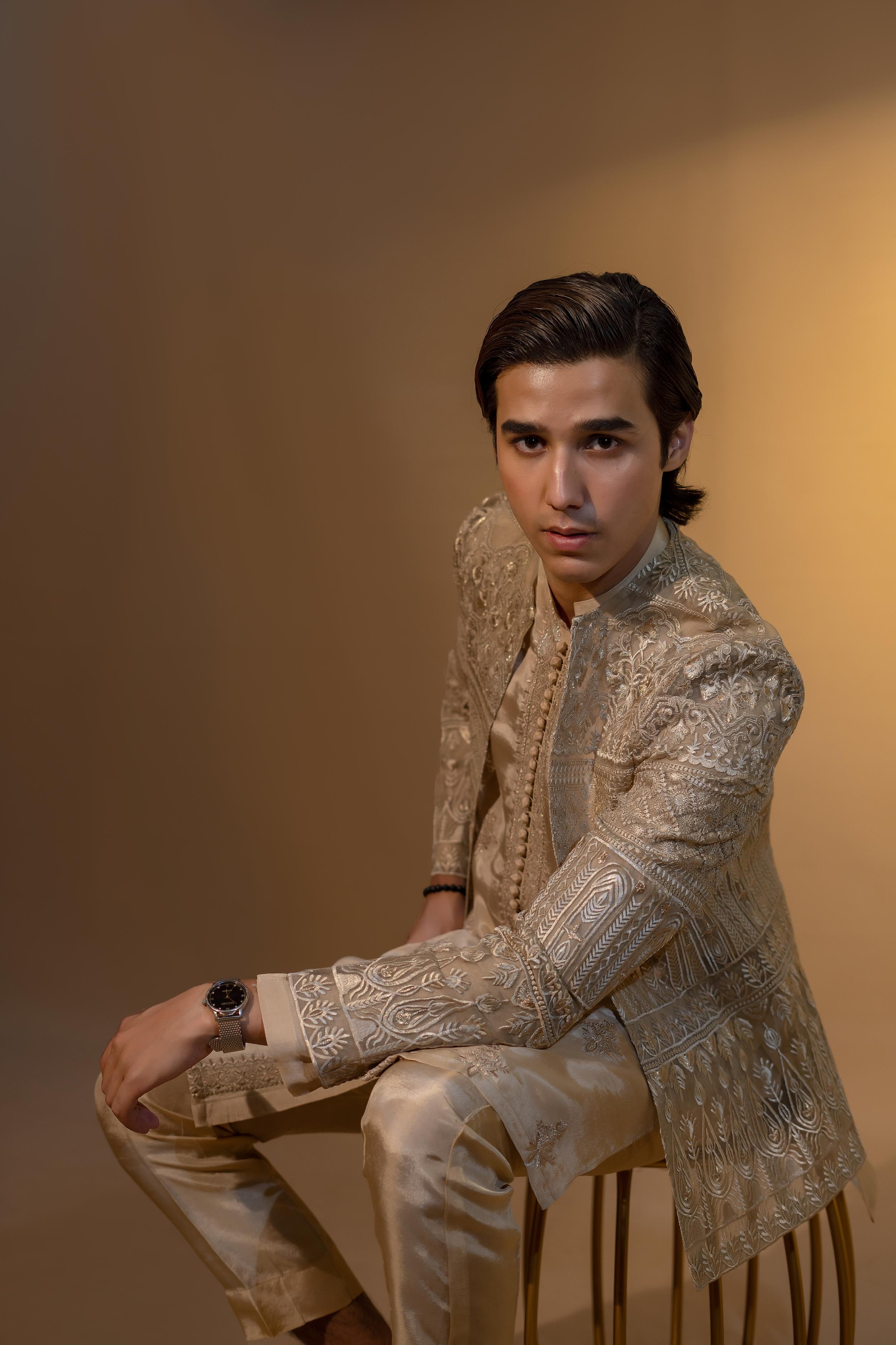 Champagne Embroidered Organza Prince Coat (3-Piece) - Image 4