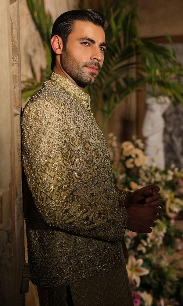 Gold Hand-Embellished Raw Silk Prince Coat (3-Piece) - Image 9