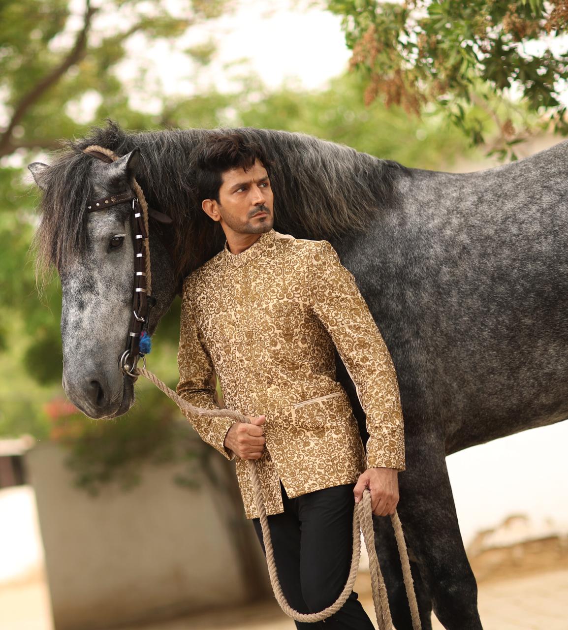 Gold Copper Zari Raw Silk Prince Coat (1-Pc) - Image 1