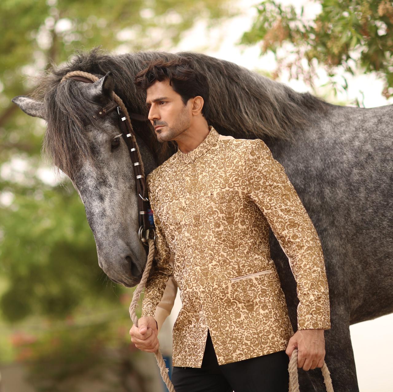 Gold Copper Zari Raw Silk Prince Coat (1-Pc) - Image 2