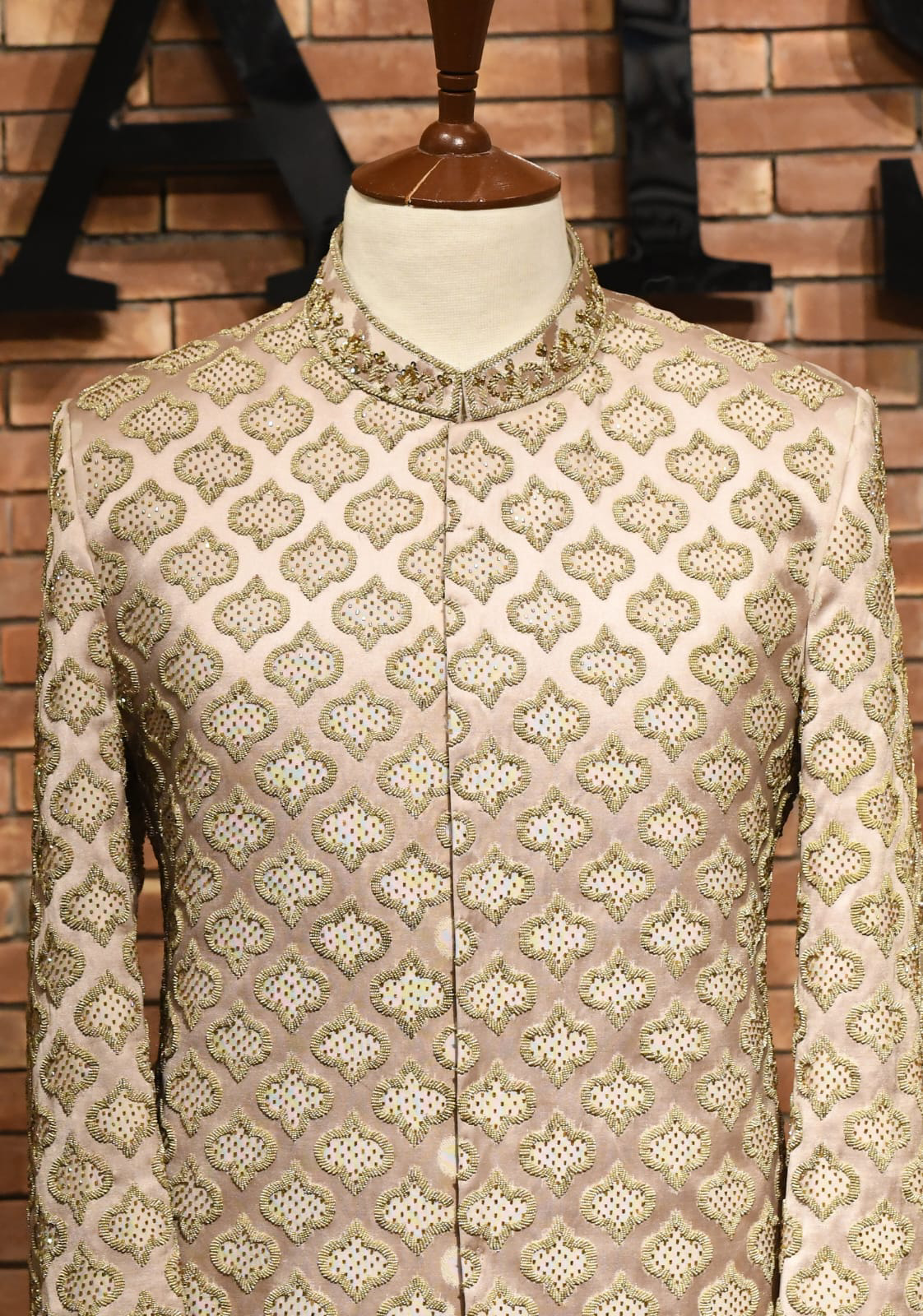 Rose Gold Embroidered Silk-Blend Prince Coat (1-Pc) - Image 1