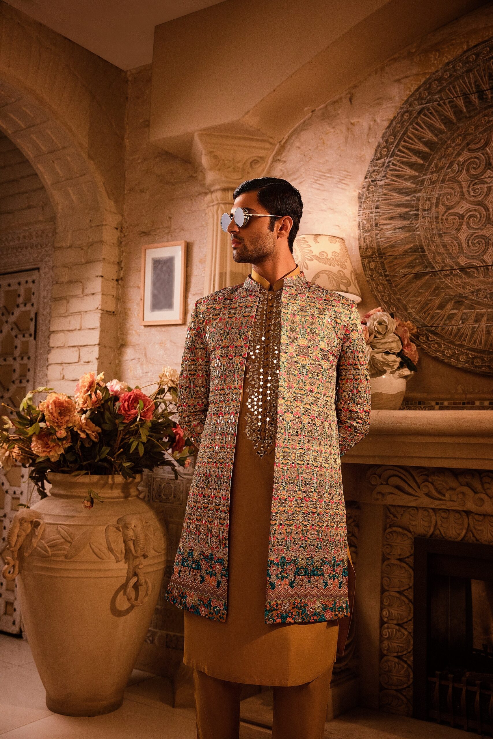 Gold Mirror Embroidered Silk-Blend Prince Coat (3-Piece) - Image 2