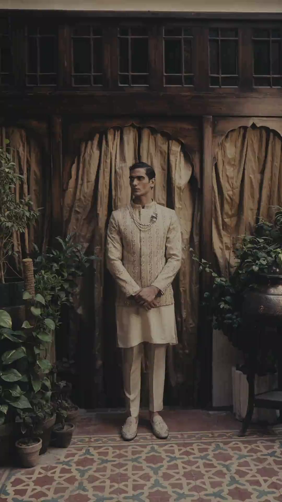 Sand Gold Embroidered Silk-Blend Prince Coat (3-Piece) - Image 5