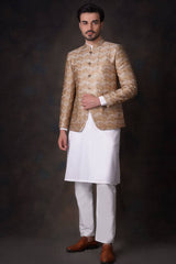 Gold Zari Embroidered Silk-Blend Prince Jacket (3-Piece) - Image 5