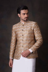 Gold Zari Embroidered Silk-Blend Prince Jacket (3-Piece) - Image 6