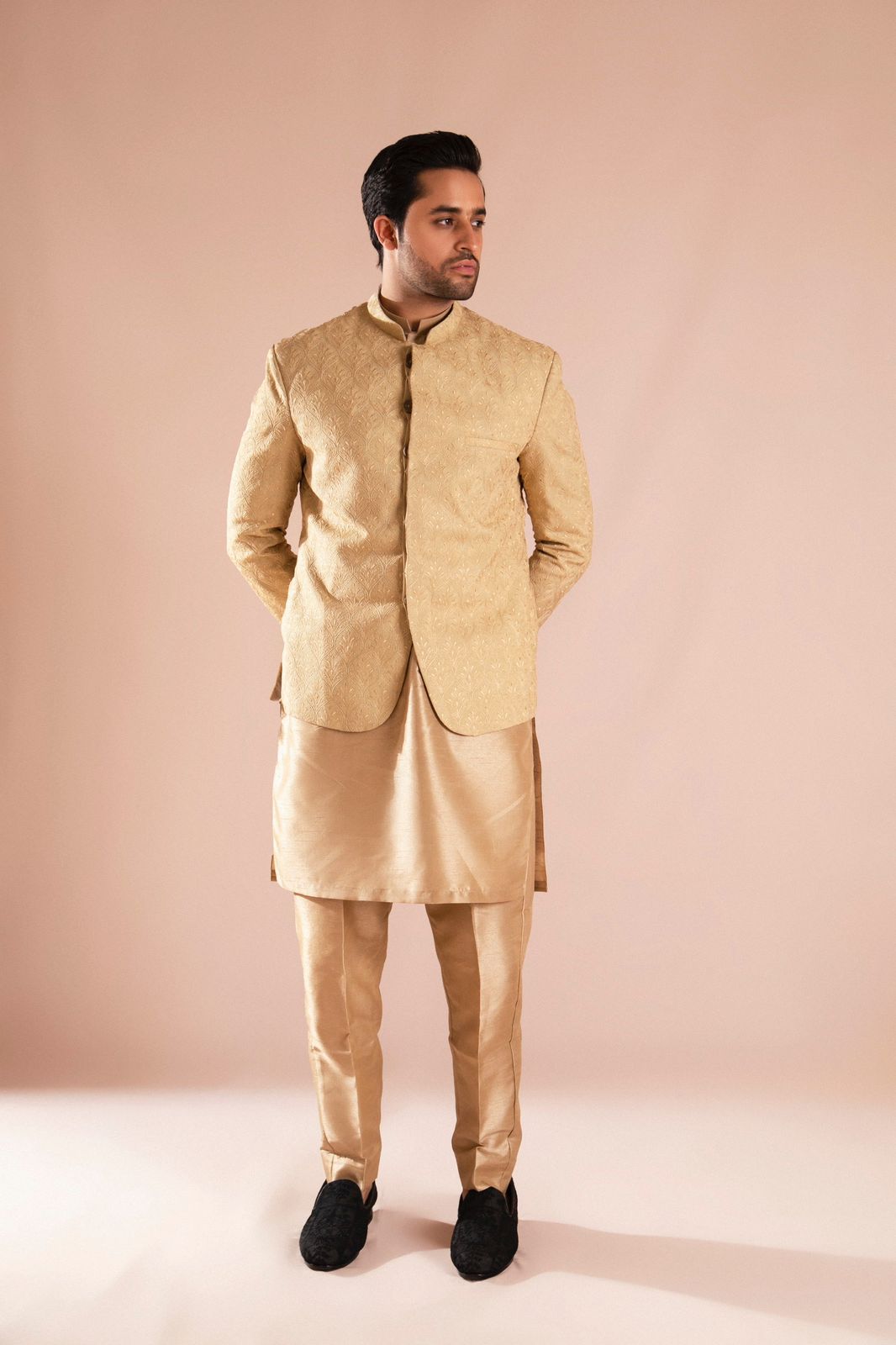 Gold Embroidered Silk Prince Coat (3-Piece) - Image 1