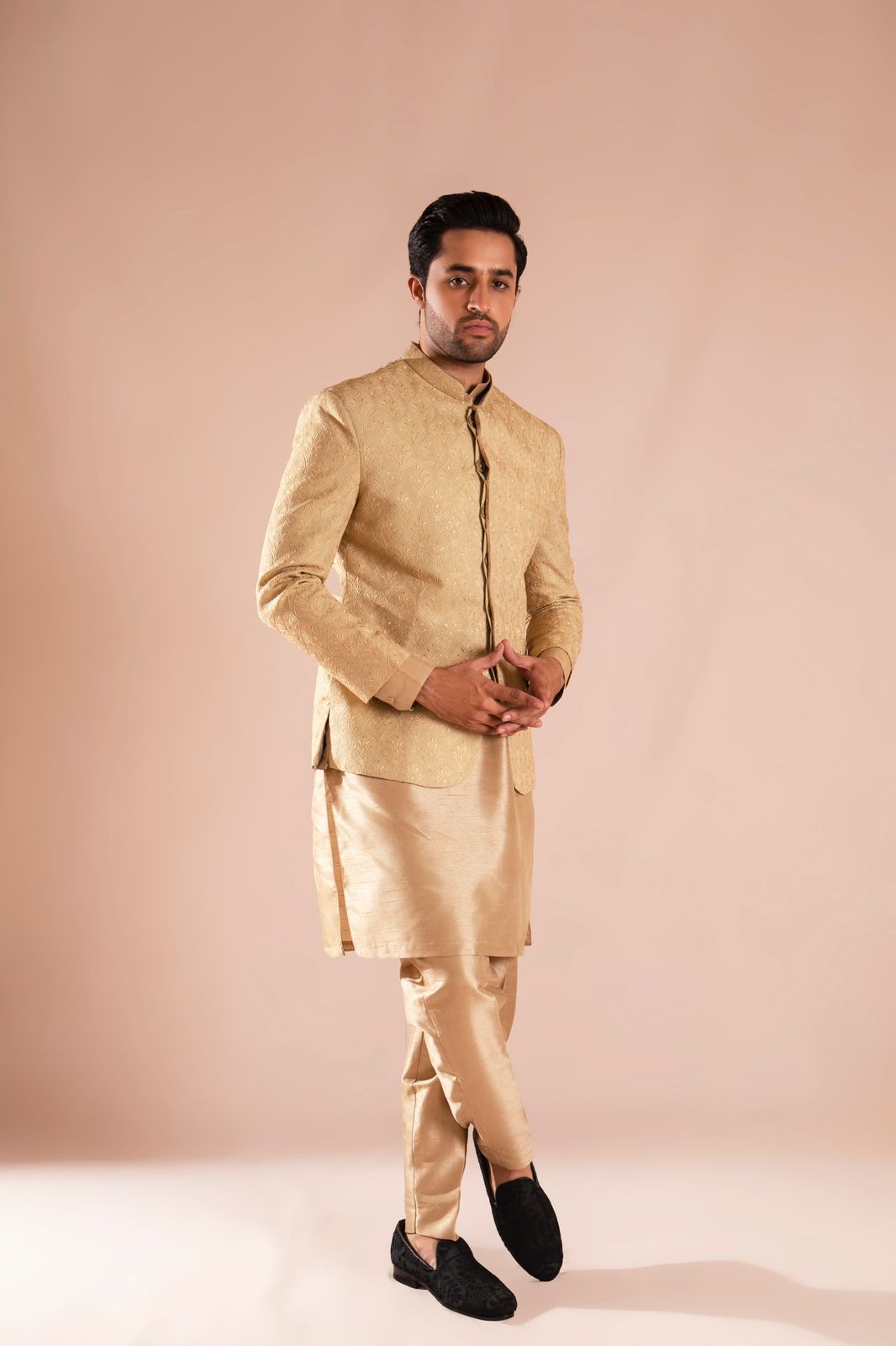 Gold Embroidered Silk Prince Coat (3-Piece) - Image 2