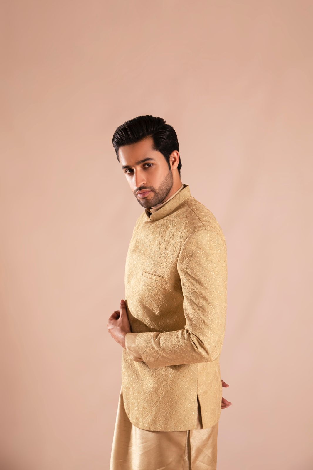 Gold Embroidered Silk Prince Coat (3-Piece) - Image 3