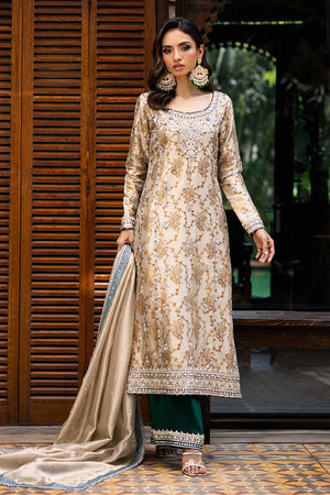 Gold Hand-Worked Banarsi Salwar Kameez (3-Piece) - Image 1