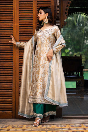 Gold Hand-Worked Banarsi Salwar Kameez (3-Piece) - Image 3