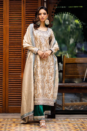 Gold Hand-Worked Banarsi Salwar Kameez (3-Piece) - Image 5