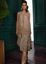 Pakistani Champagne Gold Embellished Brocade Salwar Kameez (2-Piece) - Image 3