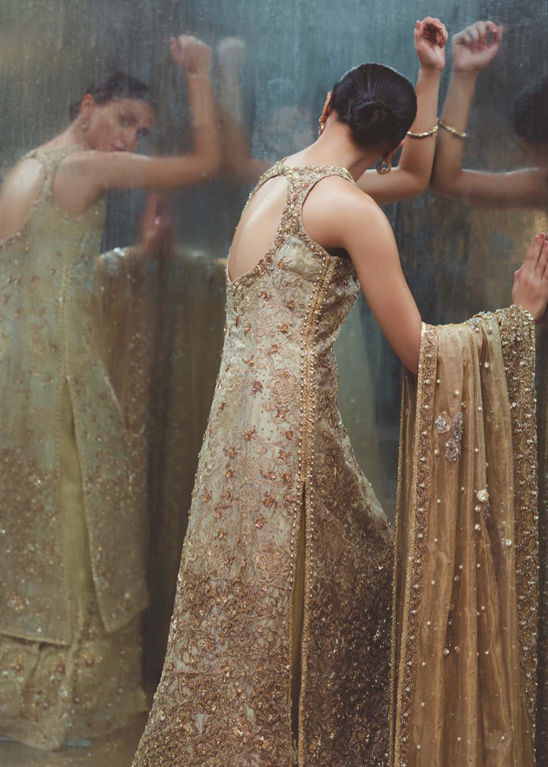 Gold Embroidered Tissue Brocade Salwar Kameez (3-Piece) - Image 4