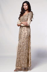 Pakistani Gold Hand-Embroidered Chiffon Salwar Kameez (3-Piece) - Image 2