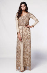 Pakistani Gold Hand-Embroidered Chiffon Salwar Kameez (3-Piece) - Image 5
