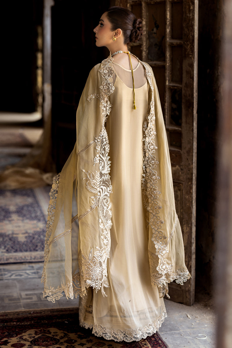 Gold Embroidered Chiffon & Raw Silk Salwar Kameez (3-Piece) - Image 2