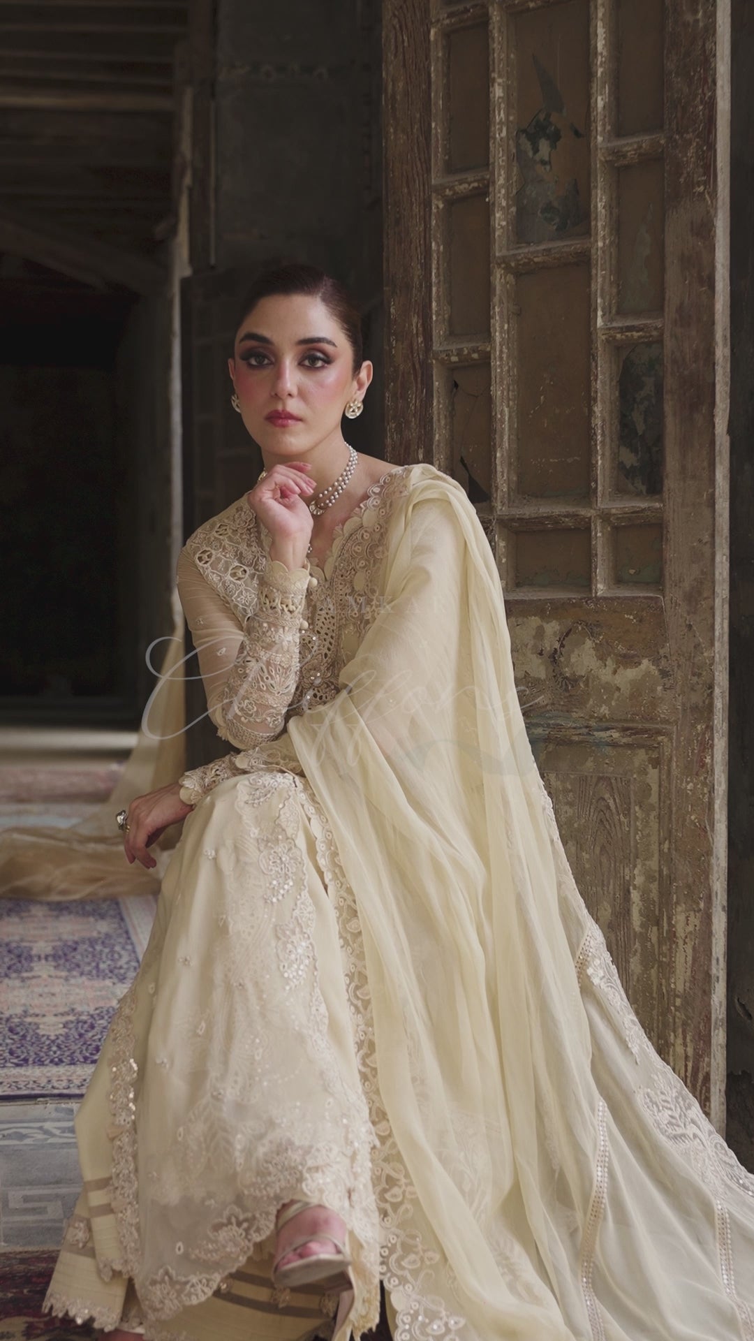 Gold Embroidered Chiffon & Raw Silk Salwar Kameez (3-Piece) - Image 3