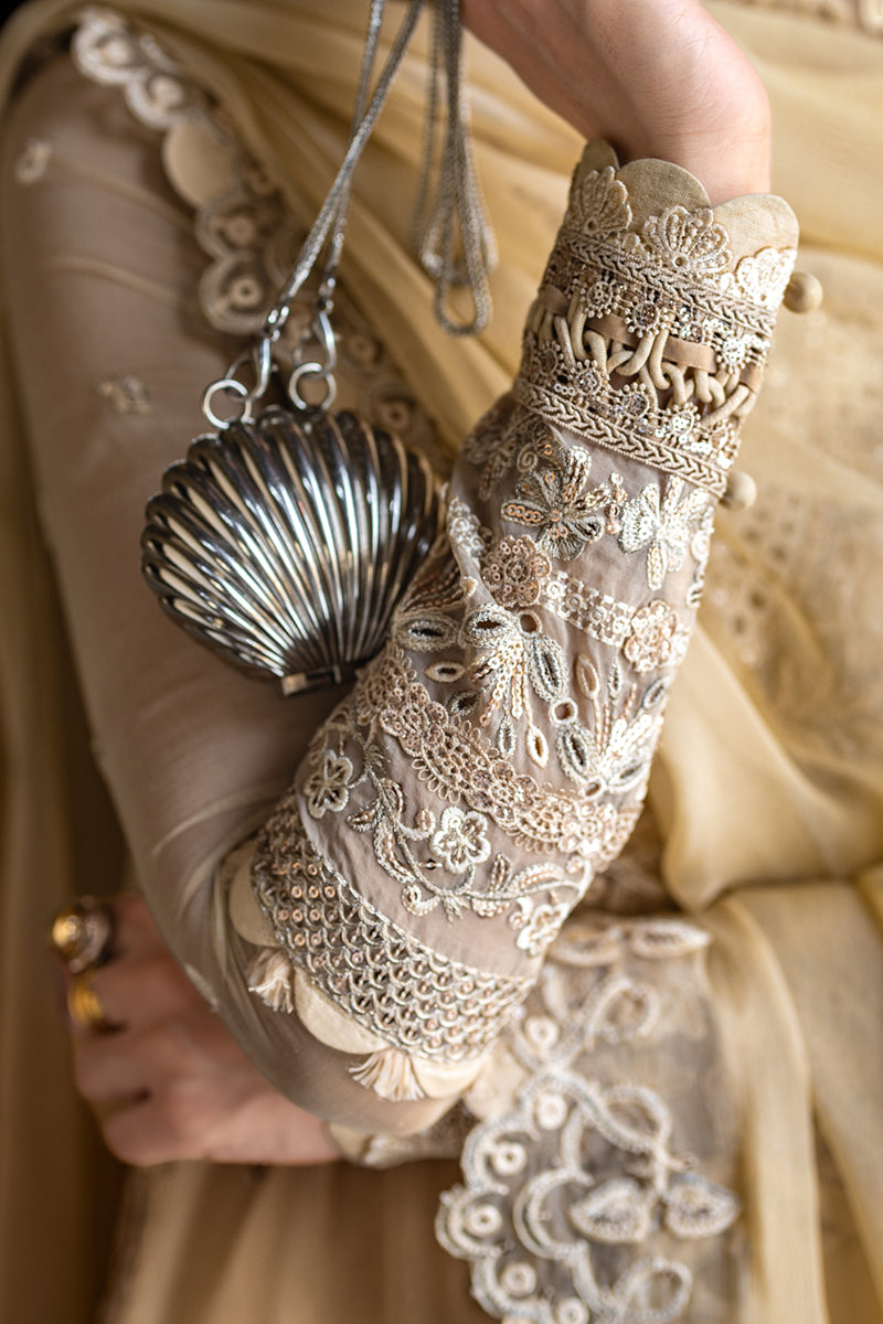 Gold Embroidered Chiffon & Raw Silk Salwar Kameez (3-Piece) - Image 4