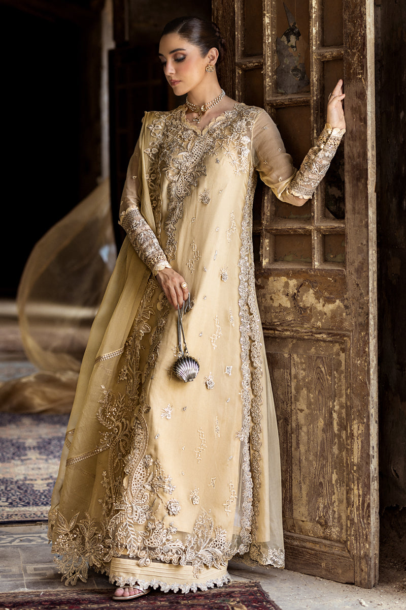 Gold Embroidered Chiffon & Raw Silk Salwar Kameez (3-Piece) - Image 6