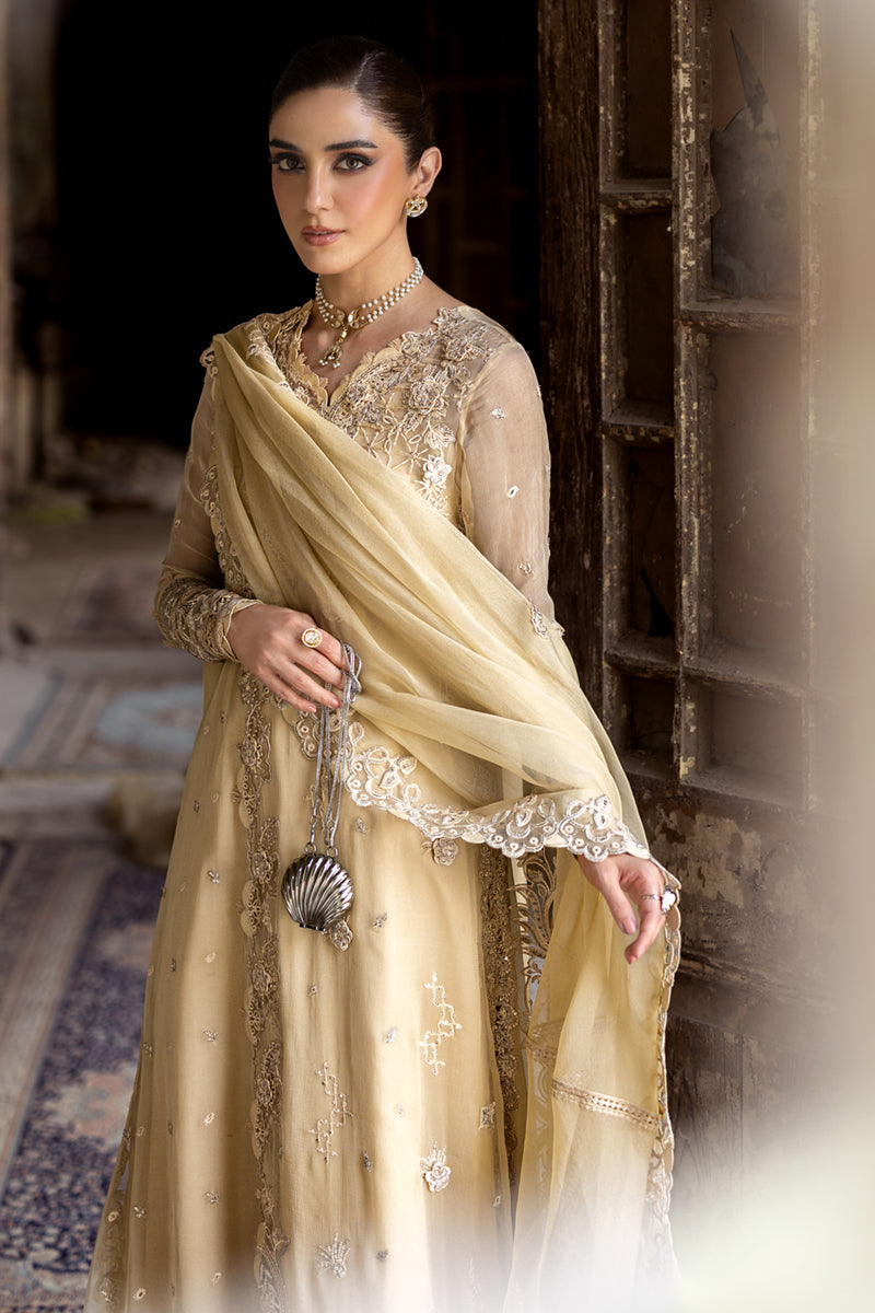 Gold Embroidered Chiffon & Raw Silk Salwar Kameez (3-Piece) - Image 7