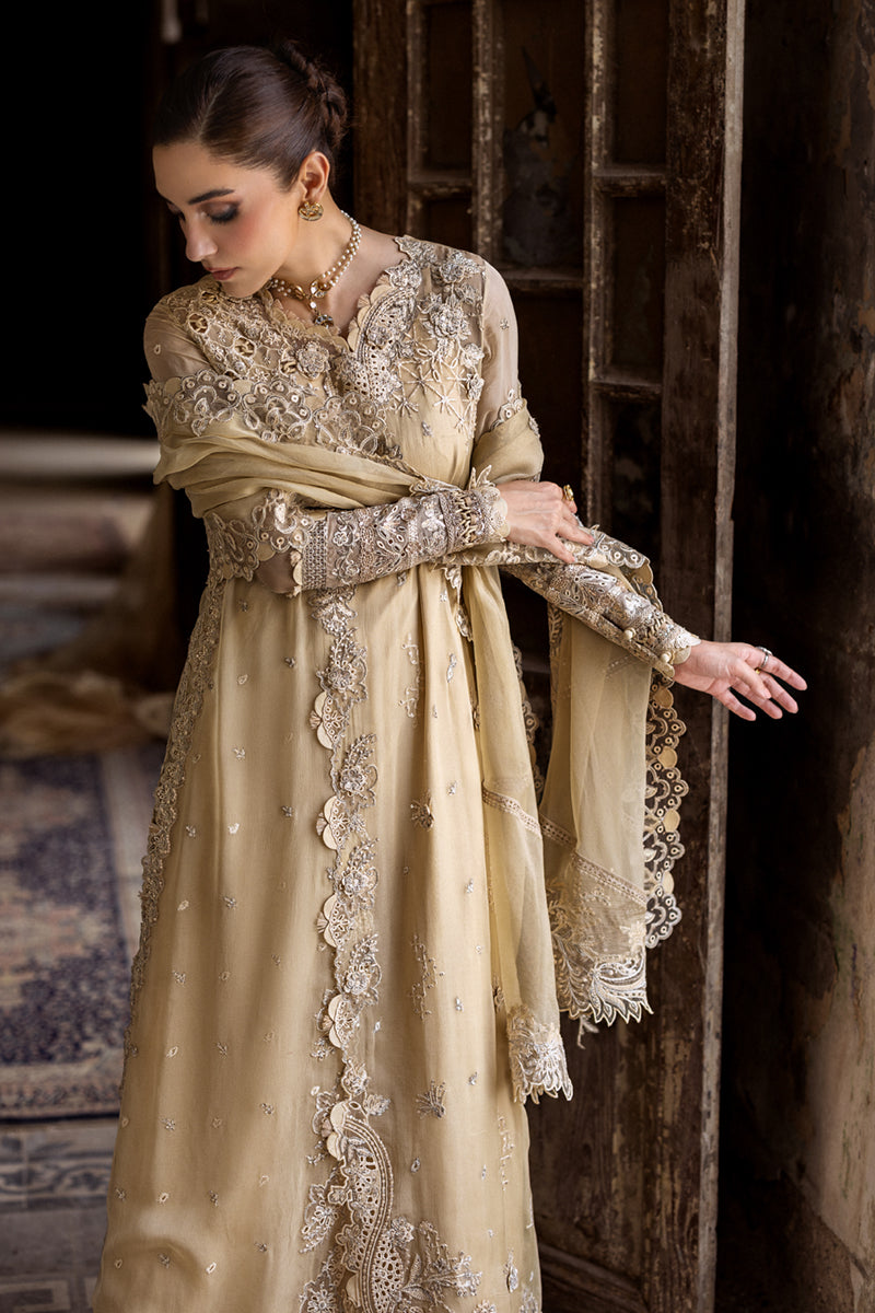 Gold Embroidered Chiffon & Raw Silk Salwar Kameez (3-Piece) - Image 9