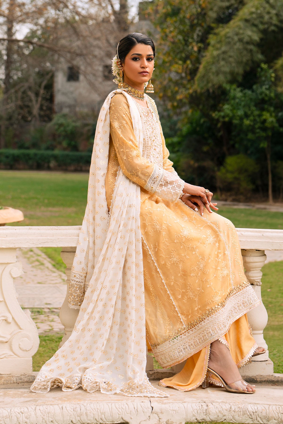 Mustard-Gold Embroidered Georgette Salwar Kameez (3-Piece) - Image 2