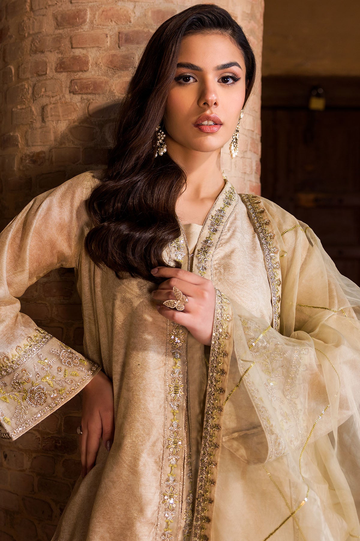 Sandalwood Embroidered Jamavar Salwar Kameez (3-Piece) - Image 4